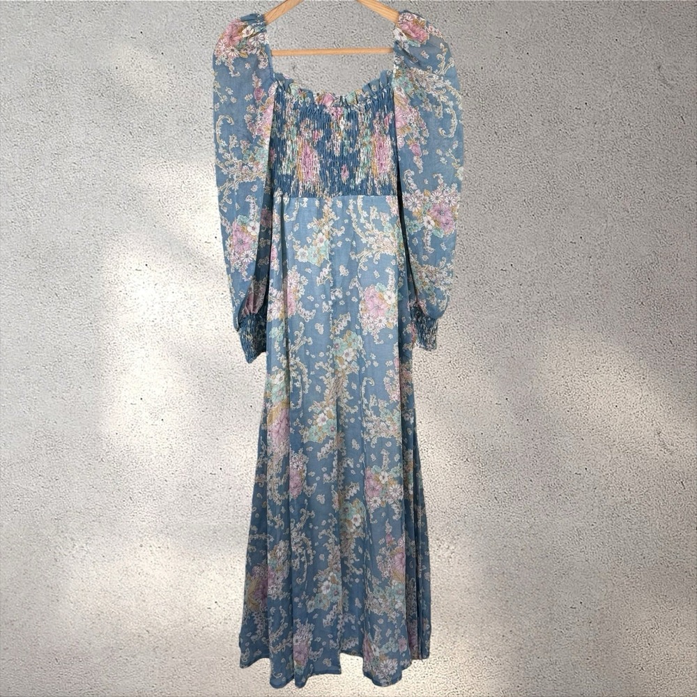 Vtg 60s 70s Prairie Boho Floral Maxi Dress Peasant Cottagecore Festival Empire